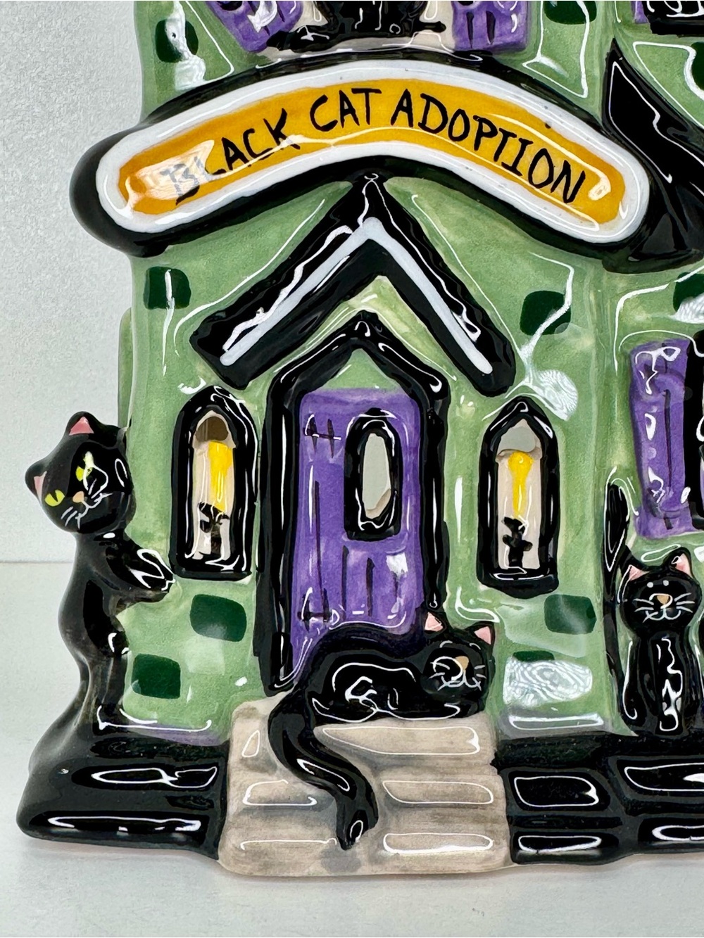 Blue Sky Halloween Black Cat Adoption Spooky Haunted House Tea Light Holder NWT - Picture 2 of 12